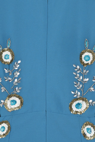 Frock & Frill Alyssa Blue Floral Embellished Midi Dress