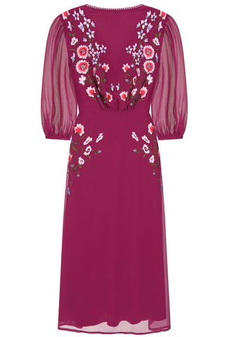Frock & Frill Amaya Boysenberry Floral Embroidered Midi Dress