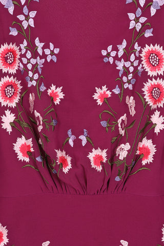 Frock & Frill Amaya Boysenberry Floral Embroidered Midi Dress