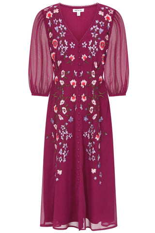 frock & frill Amaya Boysenberry Floral Embroidered Midi Dress