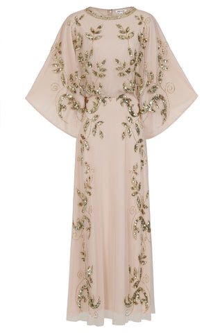 Frock & Frill Ambretta Leaf Embellished Maxi Dress With Batwing Sleeves