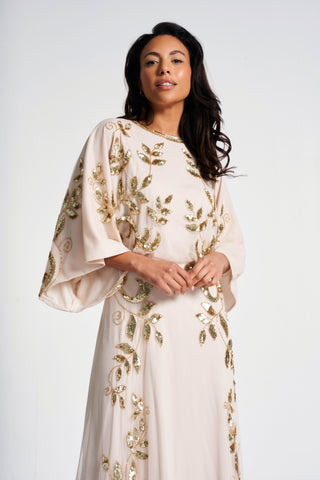 Frock & Frill Ambretta Leaf Embellished Maxi Dress With Batwing Sleeves