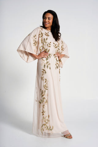 frock & frill Ambretta Leaf Embellished Maxi Dress with Batwing Sleeves
