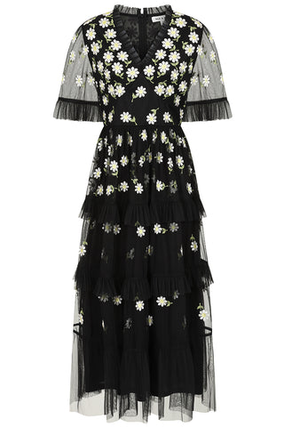 Frock & Frill Amy Black Floral Embroidered Midi Dress