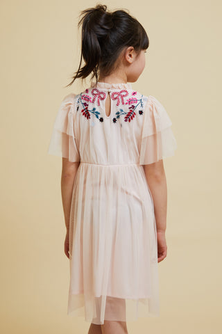 Frock & Frill Angelica Mauve Christmas Embroidered Dress