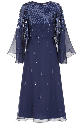 Frock & Frill Annette Navy Embellished Cape Sleeve Midi Dress