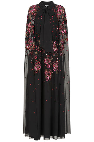Frock & Frill Anya Black Embellished Cape Sleeve Maxi Dress