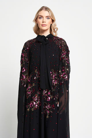 Frock & Frill Anya Black Embellished Cape Sleeve Maxi Dress