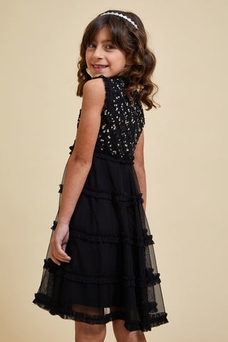 Frock & Frill Aria Black Sequin Dress With Tiered Skirt