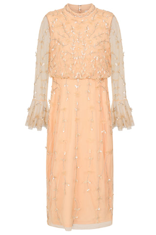 Frock & Frill Ava Almond Sequin Midi Dress With Flared Sleeves