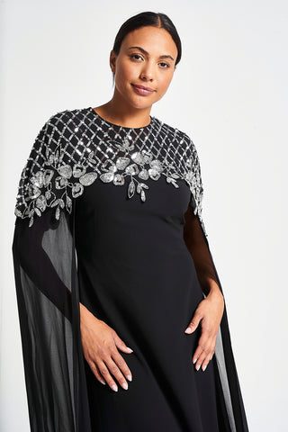 Frock & Frill Ayden Black Sequin Cape Sleeve Maxi Dress