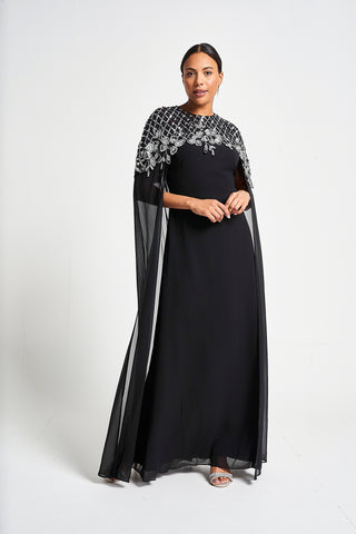 Frock & Frill Ayden Black Sequin Cape Sleeve Maxi Dress