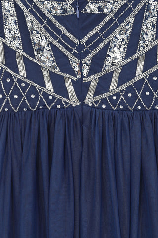 Frock & Frill Barbara Navy Cold Shoulder Embellished Midi Dress