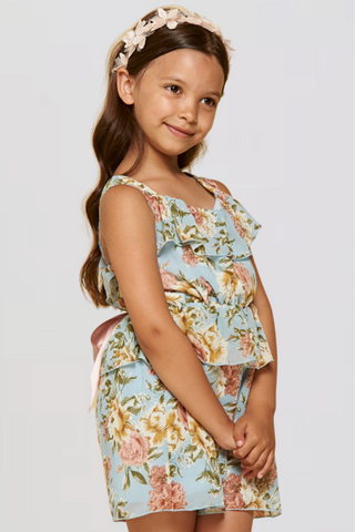 frock & frill Bennie Floral Print Playsuit with Satin Ribbon