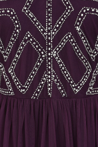 Frock & Frill Bernice Purple Cape Sleeve Embellished Midi Dress