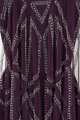 Frock & Frill Bernice Purple Cape Sleeve Embellished Midi Dress