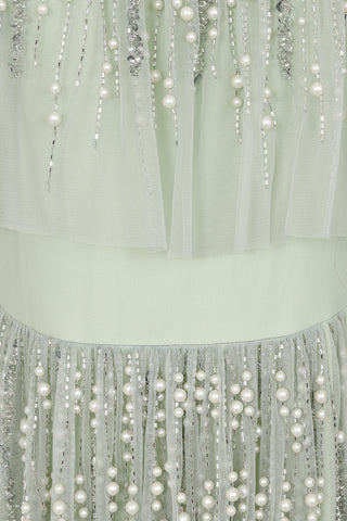 Frock & Frill Betty Green Cold Shoulder Sequin Midi Dress