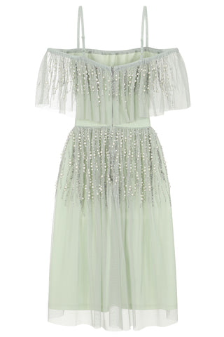 Frock & Frill Betty Green Cold Shoulder Sequin Midi Dress