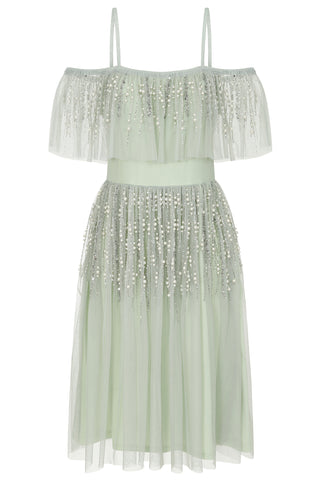 frock & frill Betty Green Cold Shoulder Sequin Midi Dress