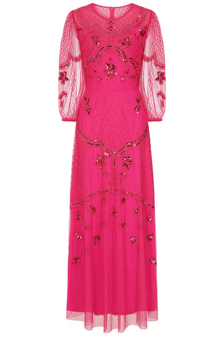 Frock & Frill Calanthe Fuchsia Embellished Maxi Dress