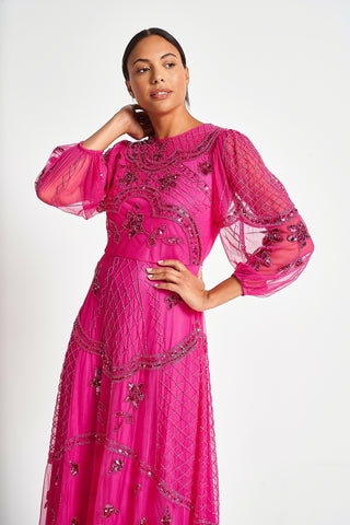 Frock & Frill Calanthe Fuchsia Embellished Maxi Dress