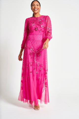 Frock & Frill Calanthe Fuchsia Embellished Maxi Dress