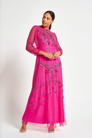frock & frill Calanthe Fuchsia Embellished Maxi Dress