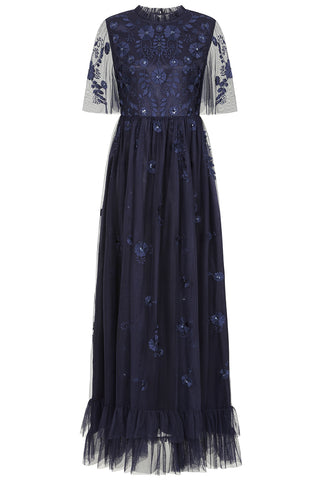 Frock & Frill Callie Navy Floral Embroidered Maxi Dress