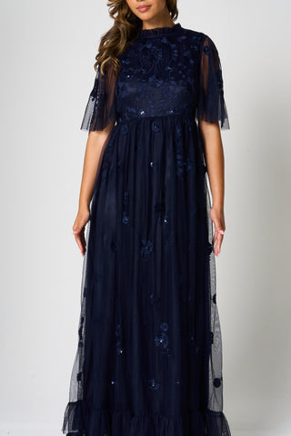 Frock & Frill Callie Navy Floral Embroidered Maxi Dress