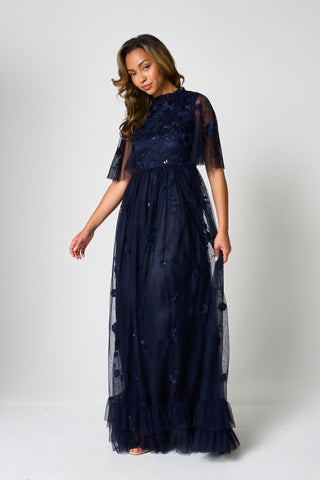 Frock & Frill Callie Navy Floral Embroidered Maxi Dress