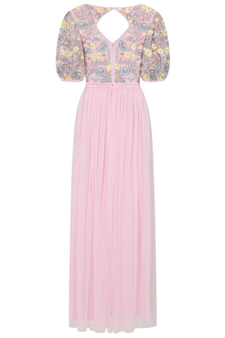 Frock & Frill Camelia Pink Floral Embroidered Maxi Dress