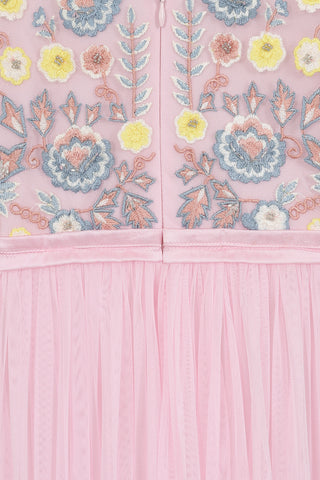 Frock & Frill Camelia Pink Floral Embroidered Maxi Dress