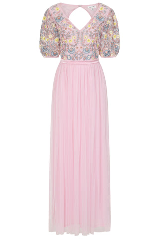 frock & frill Camelia Pink Floral Embroidered Maxi Dress