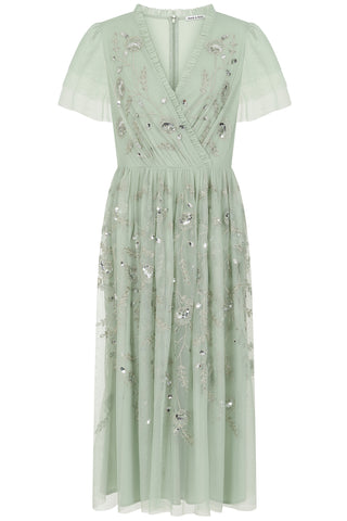 Frock & Frill Carissa Green Floral Embellished Midi Dress