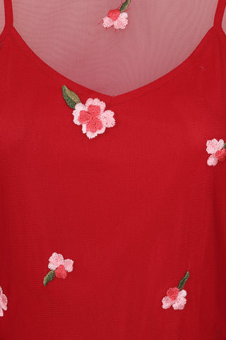 Frock & Frill Carys Red Floral Embroidered Midi Dress