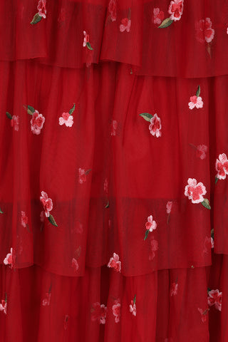 Frock & Frill Carys Red Floral Embroidered Midi Dress