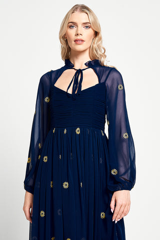Frock & Frill Cassia Navy Floral Embroidered Maxi Dress