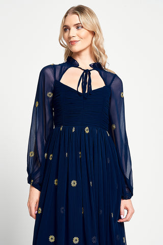 Frock & Frill Cassia Navy Floral Embroidered Maxi Dress
