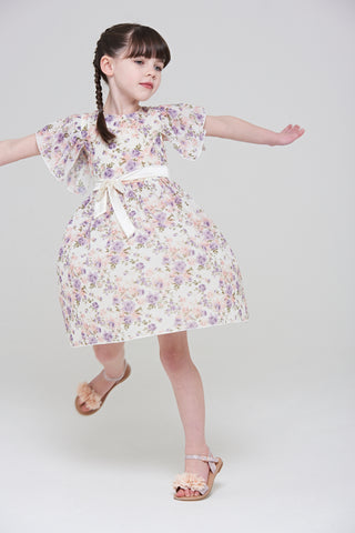 Frock & Frill Cherie Floral Print Dress With Flutter Sleeves