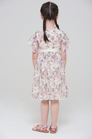 Frock & Frill Cherie Floral Print Dress With Flutter Sleeves