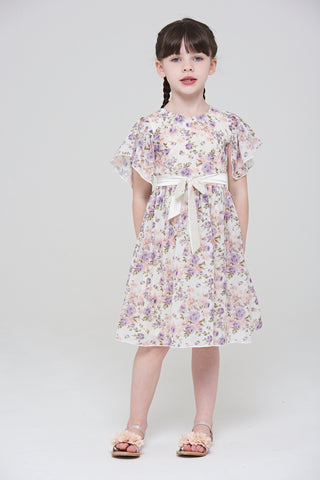 frock & frill Cherie Floral Print Dress with Flutter Sleeves