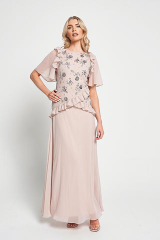 Frock & Frill Chloe Blush Floral Embellished Maxi Dress