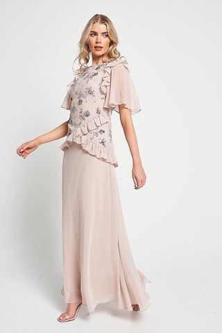 Frock & Frill Chloe Blush Floral Embellished Maxi Dress
