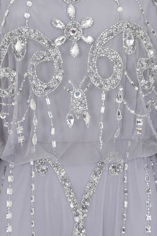 Frock & Frill Christine Grey Embellished Maxi Dress With Batwing Sleeves