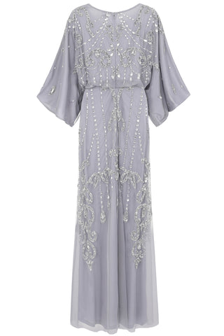 Frock & Frill Christine Grey Embellished Maxi Dress With Batwing Sleeves