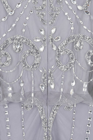 Frock & Frill Christine Grey Embellished Maxi Dress With Batwing Sleeves