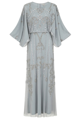 Frock & Frill Christine Light Grey Embellished Maxi Dress With Batwing Sleeves