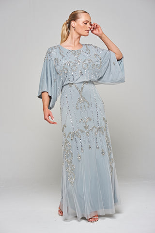 frock & frill Christine Light Grey Embellished Maxi Dress with Batwing Sleeves