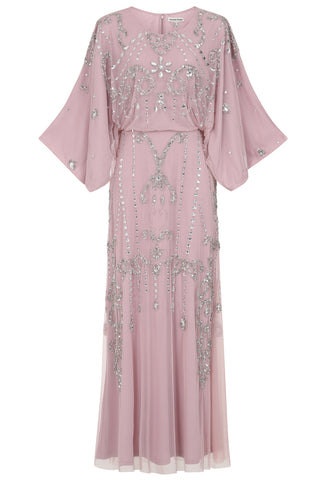 Frock & Frill Christine Lilac Embellished Maxi Dress With Batwing Sleeves
