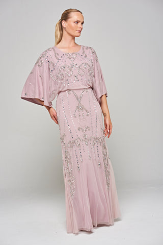 Frock & Frill Christine Lilac Embellished Maxi Dress With Batwing Sleeves